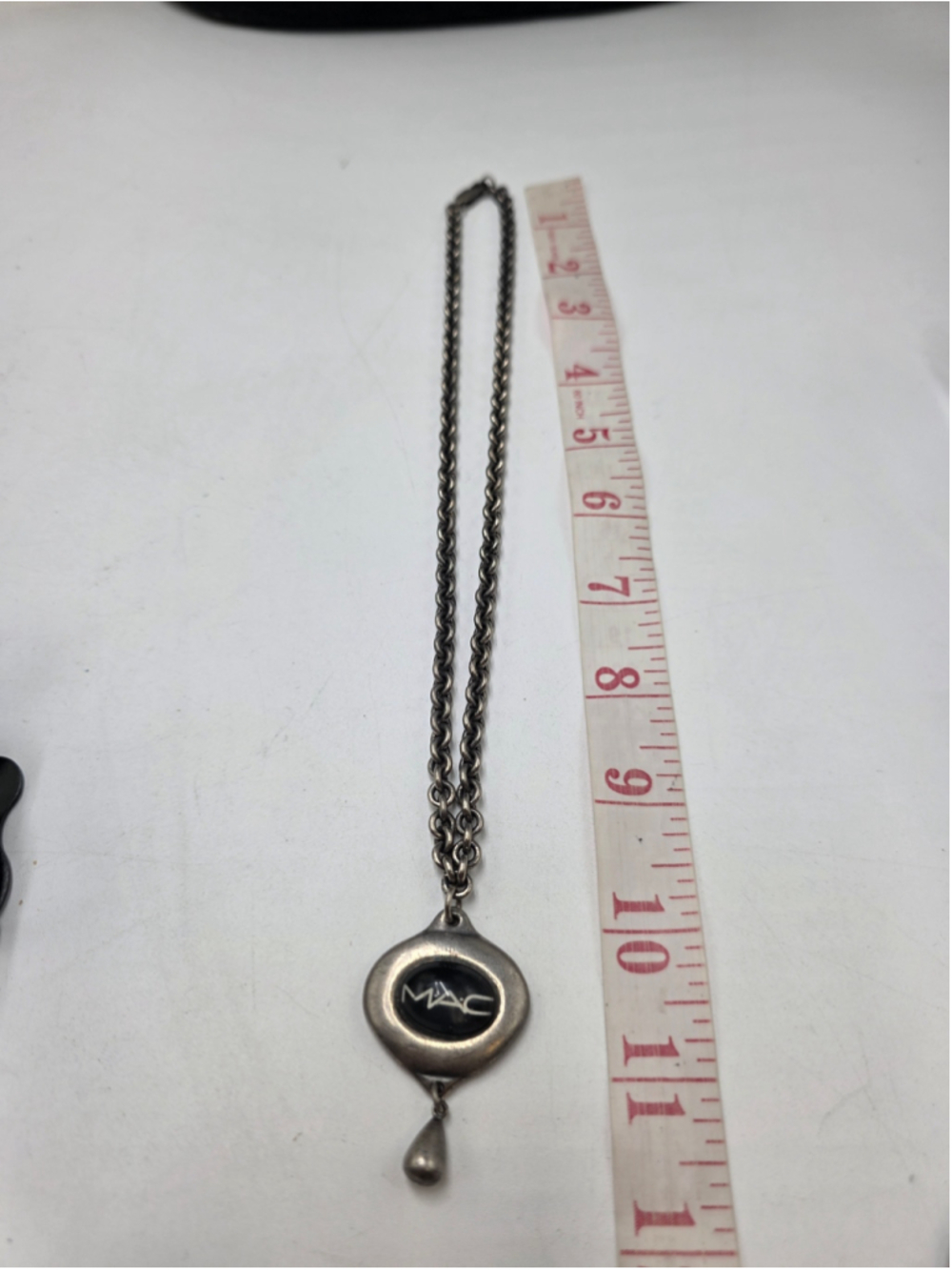 Vintage MAC Cosmetics Logo Pendant Necklace – Pewter Tone Chain–Y2K Collectible - Picture 6 of 7